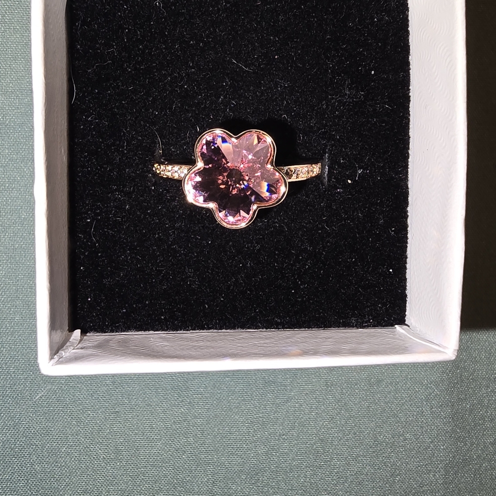 Pink Flower Crystal Ring - Women Jewelry